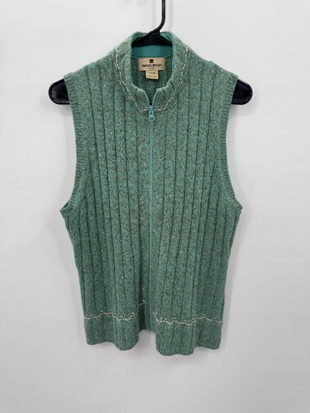 Woolrich Ramie Wool Blend Full Zip Sweater Vest Womens Large Aquamarine Heather